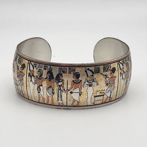 Reed & Barton Silver Tone & Gold Tone Egyptian Motif Cuff Bracelet
